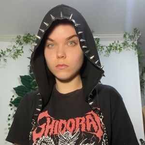 NWT Hiding Chaos Spiked Chained Faux Leather Trimmed Hood